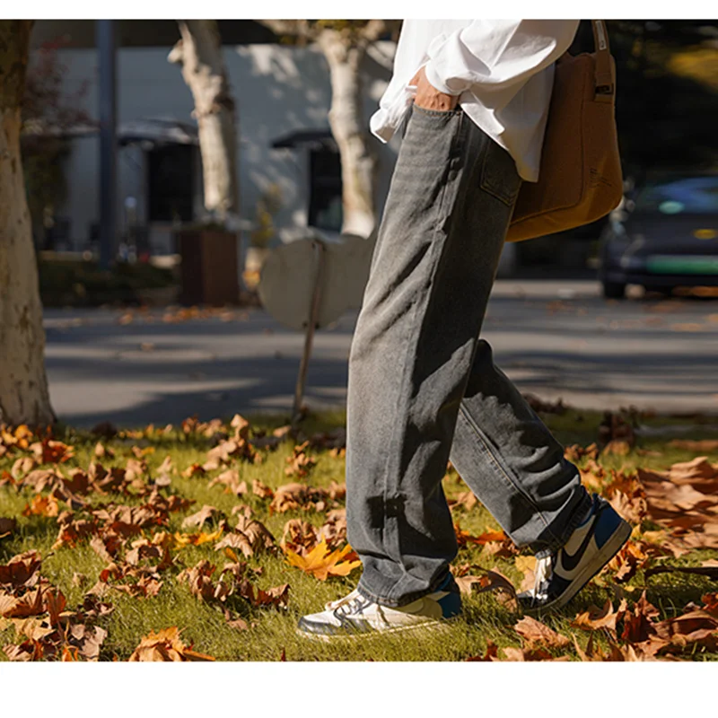 Streetwear Men New Vintage Recreational Straight Cylinder Blue Jeans Loose Temperament Versatile Wide Leg Trousers Autumn Female