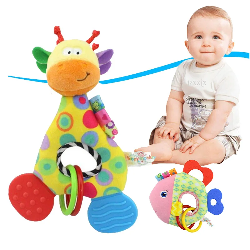 

Baby Infant Cartoon Animal Giraffe Fish Handle Rattles Soft Plush Safety Teether Toys Teeth Care Doll For Kid