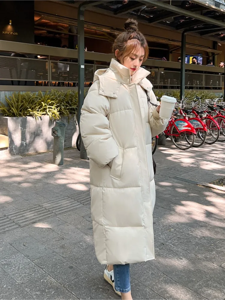 Thick -30 degree Parka women Winter long over-the-knee down jacket female loose hooded winter jacket A08D