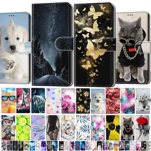 Painted Leather Flip Phone Case For ZTE Blade A3 2019 A5 A7 2020 L8 Cute Cat Lion Butterfly Wallet C in Pakistan