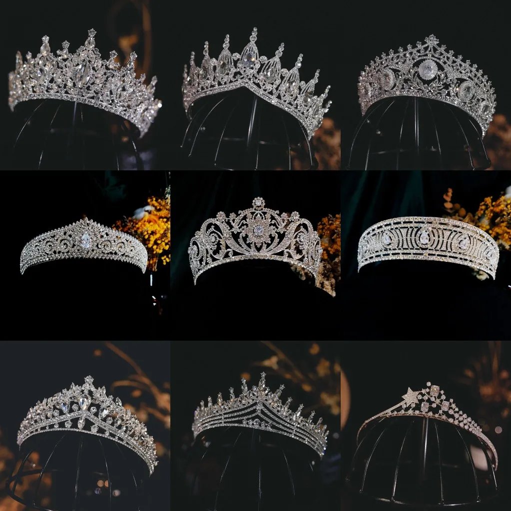 Diverse Silver Color Crystal Crowns Diadem Bride Tiaras Luxury Cubic Zirconia Crown Headpieces Wedding Hair Jewelry Accessories