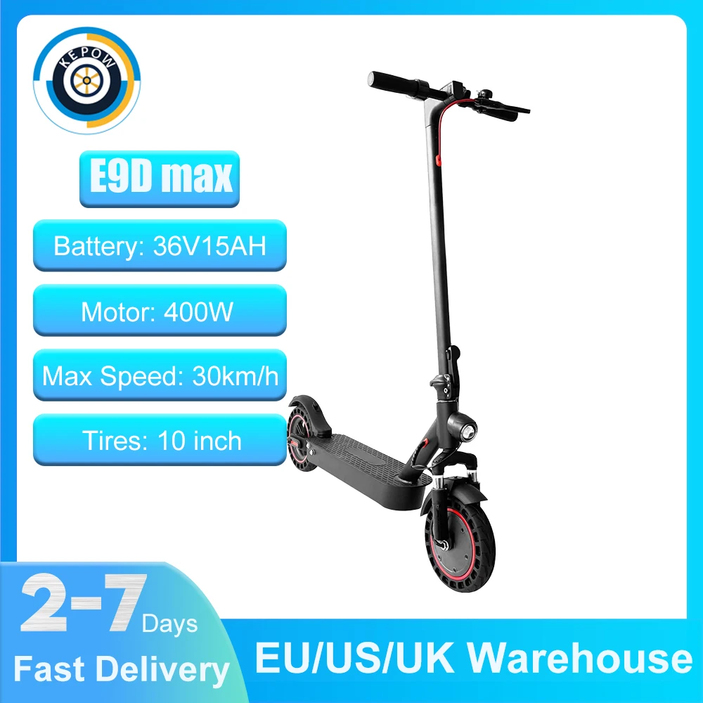 

Электрический скутер Kepow E9D Max, для взрослых, 36 в 15 Ач, электроскутер с максимальным мотором 400 Вт, E-Scooter 10 дюймов, 30 км/ч, скутер со склада в Европе
