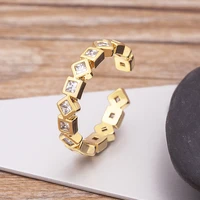 aibef new fashion geometric female copper zircon simple personality gold open adjustable ring cube accessories connected jewelry