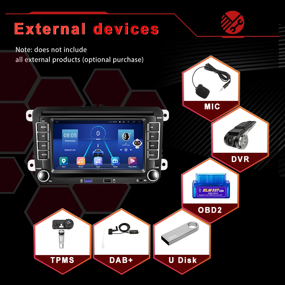 $95.90 Podofo AI Android 10.0 For VW Volkswagen Golf Polo skoda rapid octavia Tiguan Passat b7 2 Din Car Multimedia Player GPS Radio