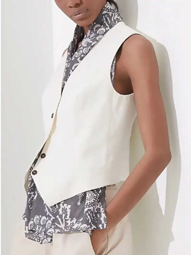 

Women Vestes Single Breasted V-Neck Slim Sleeveless Solid Elegant Tank Tops Casual Spring Summer 2023