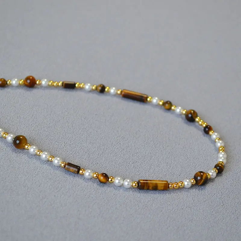 Нишевое ожерелье в стиле ретро Mirador тигровый глаз жемчужные сращивающиеся бусины
