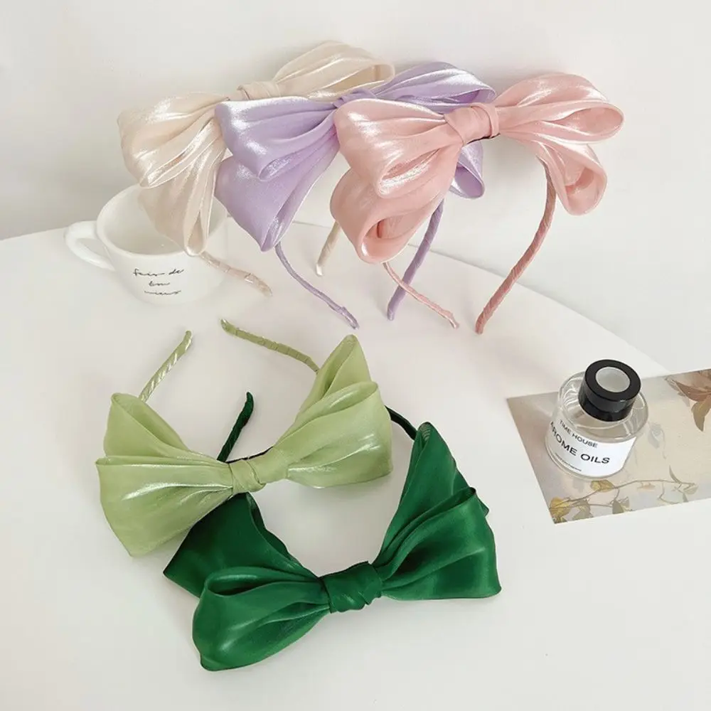 

Women Satin Mesh Ribbon Bow Headband Girls Bright Silk Hairband Hair Hoop Fashion Shining Hair Band Hair Accessories