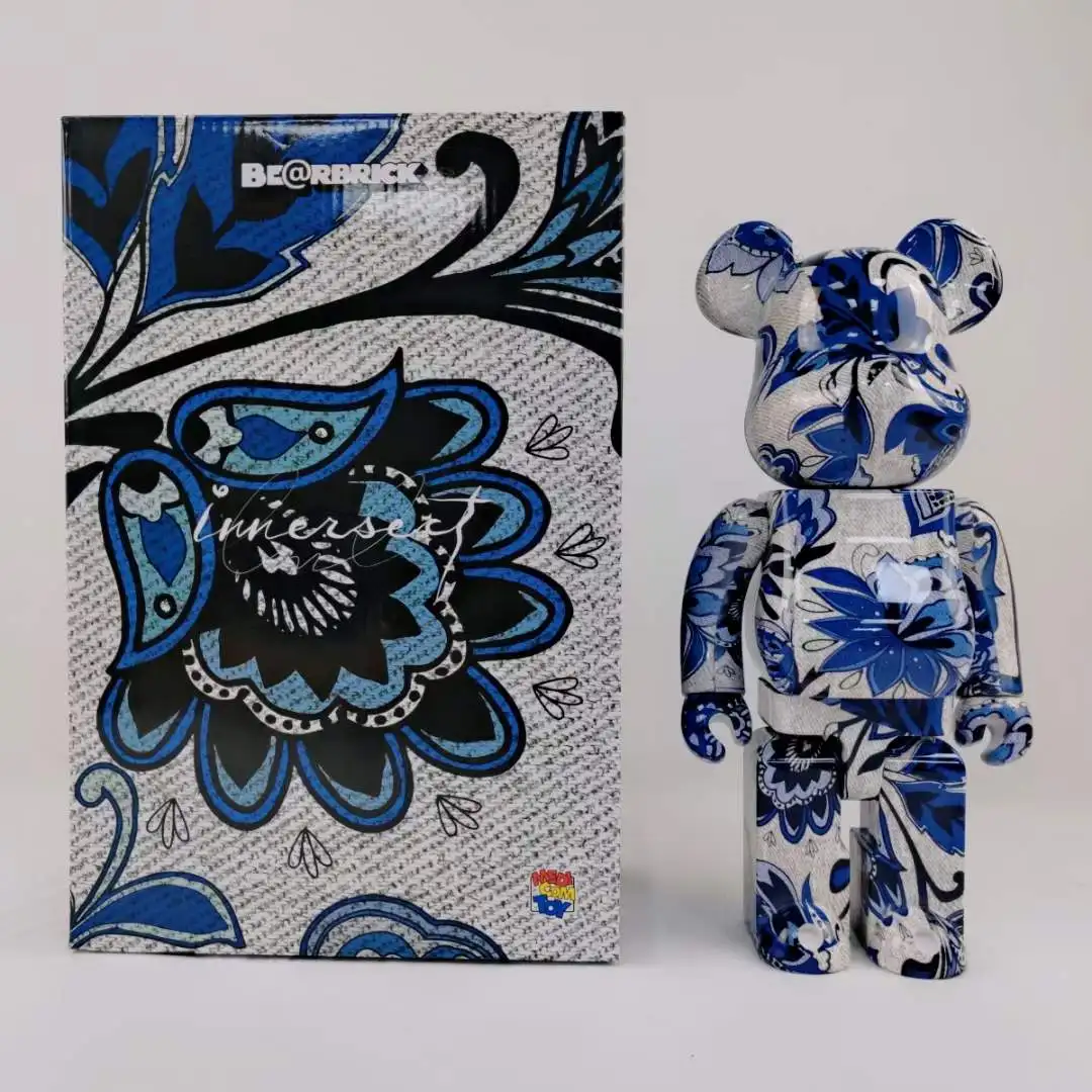 

BE @ RBRICK 400% сине-белый фарфоровый пластиковый Мишка Тедди квадратная упаковочная коробка Bearbrick 28 см модная игрушечная кукла