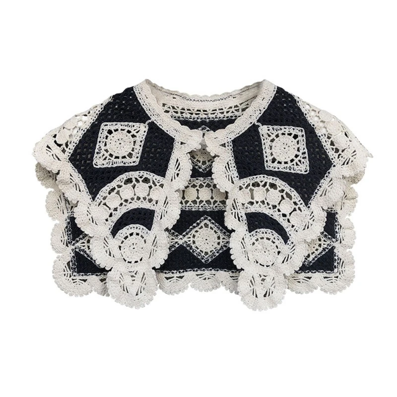 

Women Crochet Knit Lace Shawl Fake Collar Hollow Out Weave Shoulder Wrap Scarf Geometry Pattern Mini Capelet Poncho 918F