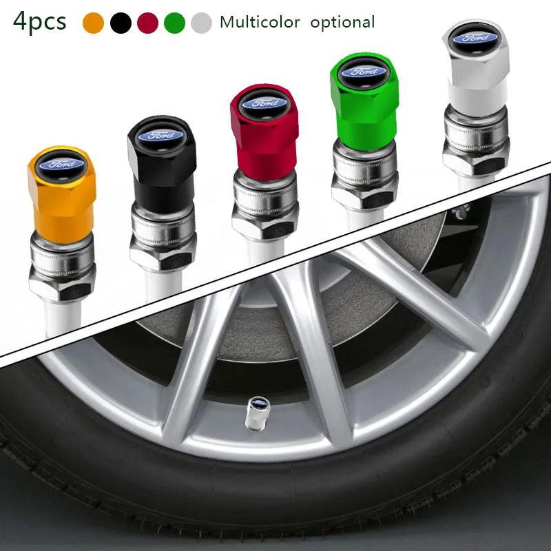 

4pcs Aluminum Hexagonal Tire Valve Cap Automobile Tire Dust Cap for Ford Focus MK3 Kuga Explorer Mondeo Mustang Car Accessories
