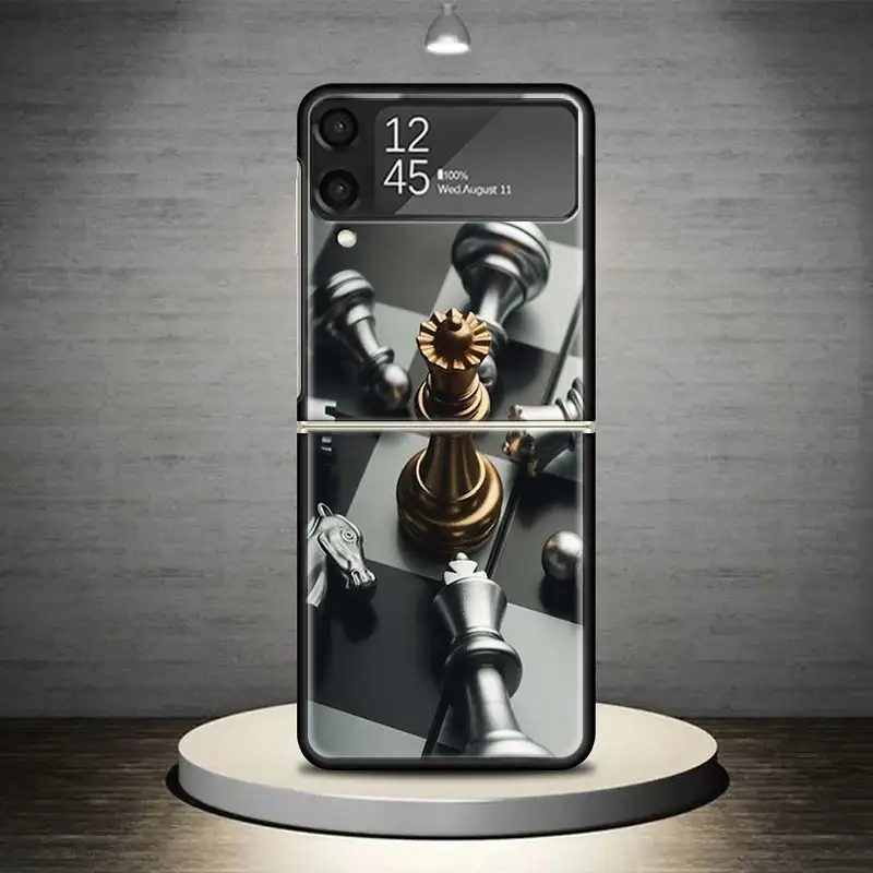 Чехол для телефона с шахматными играми Samsung Galaxy Z Flip 4 5 Flip3 5G черный Жесткий ZFlip4 ZFlip5