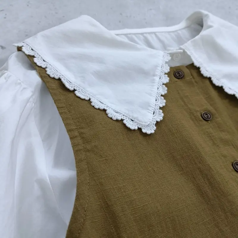 

Spring Autumn Women All-match Loose Comfortable Japan Style Lace Hem Natural Fabric Water Washed Cotton White Shirts/Blouses