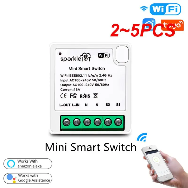 

2~5PCS Tuya MINI Wifi Smart Switch 16A 2-way Control Timer Wireless Switches Smart Life APP Work With Alexa Home Tuya