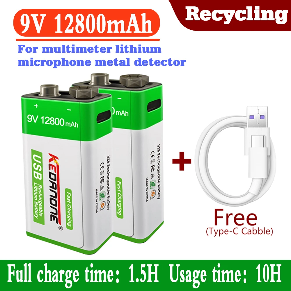 

9V 12800mAh Li-ion Rechargeable Battery for RC Helicopter Multimeter Toy microphone intercom remote control smoke detector Use