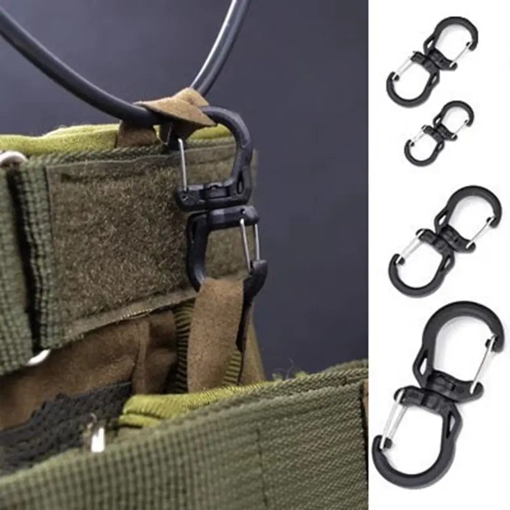 

Plastic Steel Tactical Elastic Hook Black Multifunctional Rotating Safety Buckle Keychain Climbing Carabiner Outdoor Sports