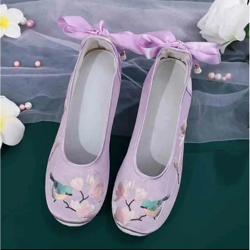 Туфли Hanfu для женщин традиционная Китайская древняя обувь на плоской подошве с
