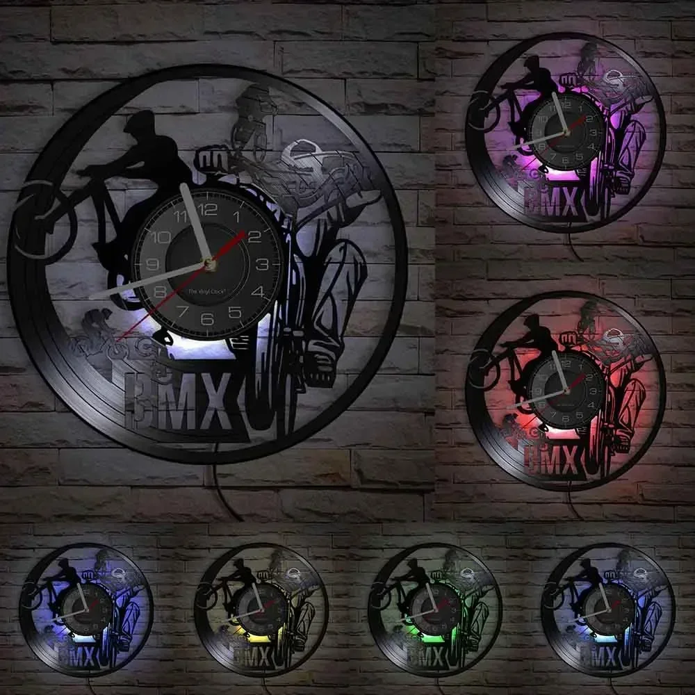 Настенные часы для горного велосипеда виниловые спортивные светящиеся