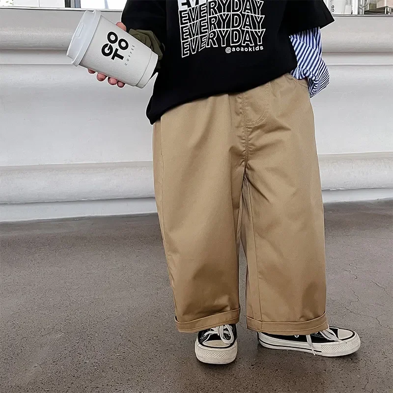 

Fashion Boys casual pants pockets embroidery 4 colors cotton Trousers Kids all-match loose pants