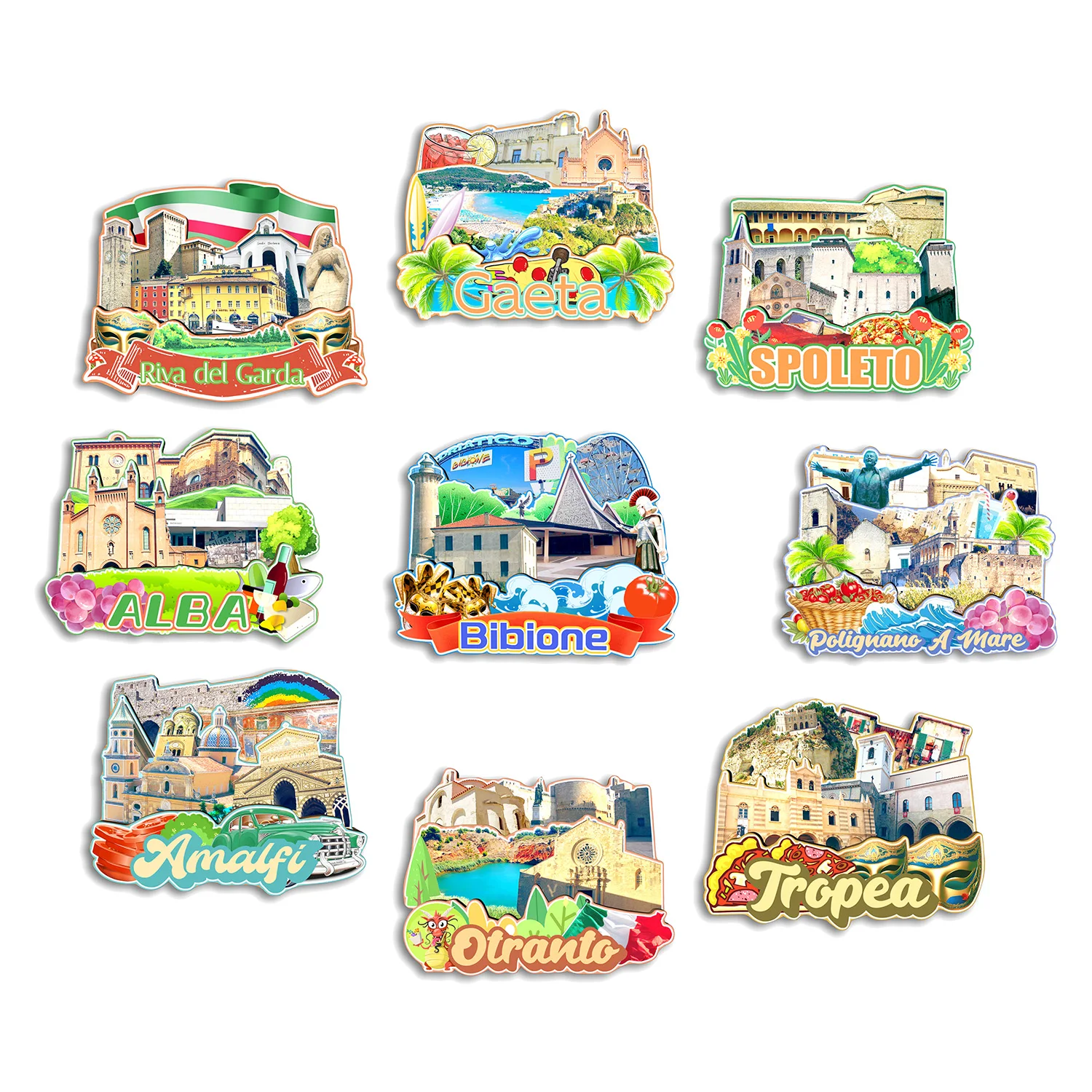 Polignano A Mare Tropea Otranto Amalfi Bibione Alba Spoleto Riva del Garda Gaeta Италия Магнит на холодильник