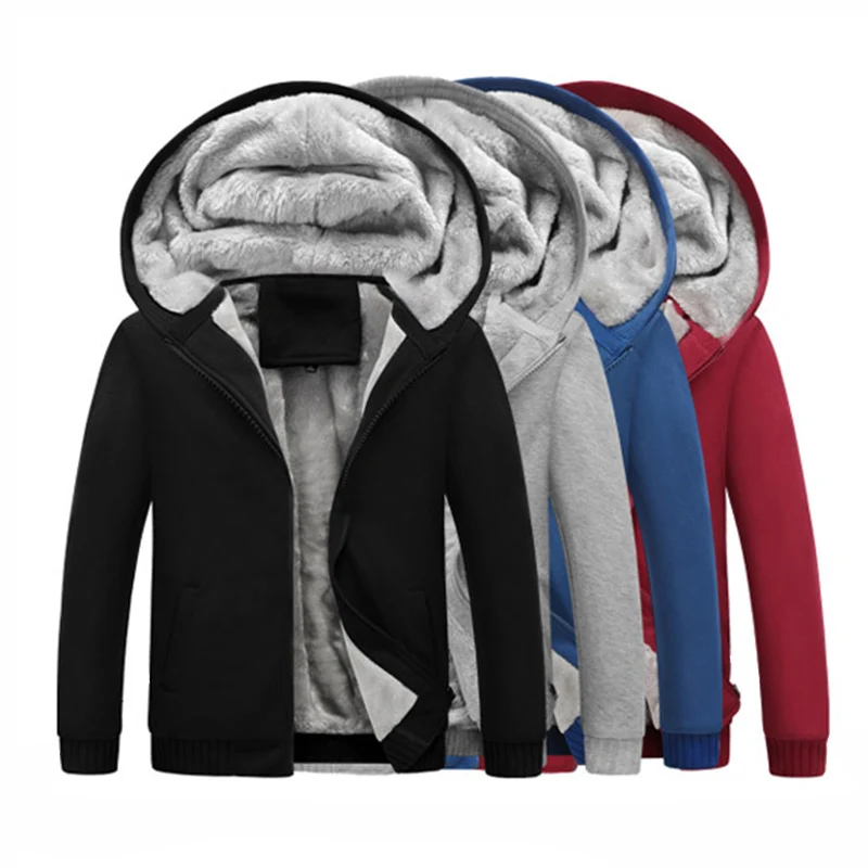 Winter Men's Soft Thick Sweater Plush Liner Open Front Zipper Cardigan Hoodie For Casual Thick Solid Men's Sweater Coat Hot