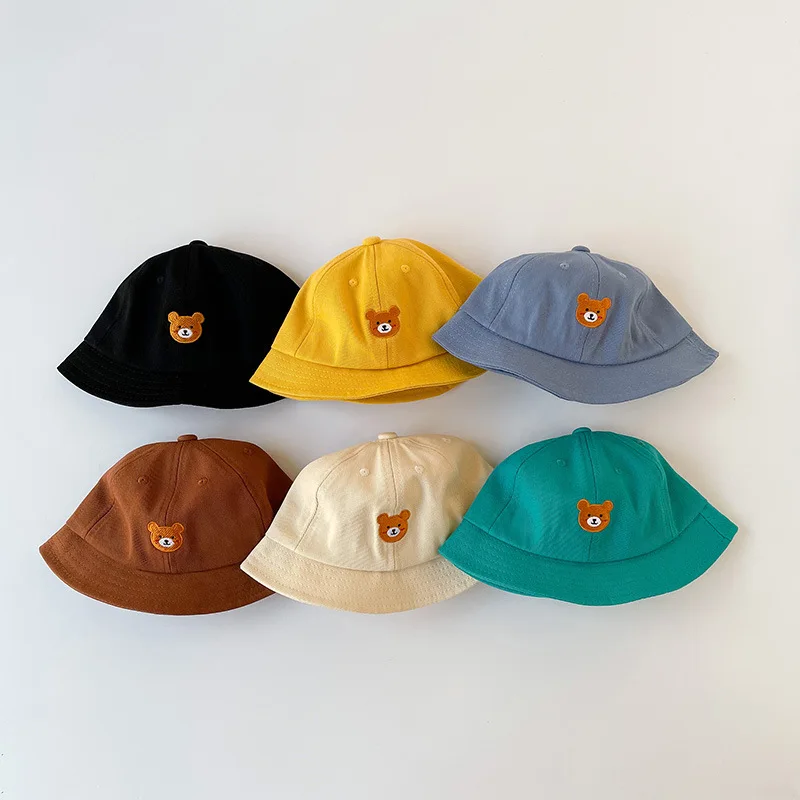 

New Spring Summer Baby Bucket Hat Cute Bear Ear Newborn Panama Cap Solid Color Outdoor Beach Kids Baby Boy Girl Sun Hats