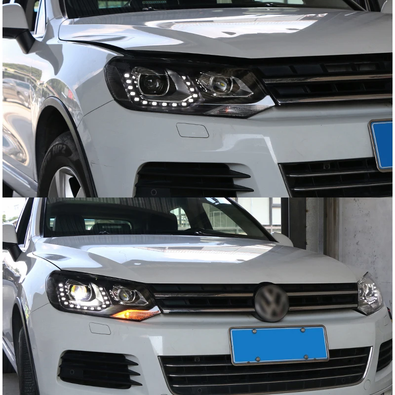 Для VW Touareg светодиодная фара 2011 2012 2013 2014 2015 DRL спрятанная опция фары Angel Eye Bi Xenon Beam