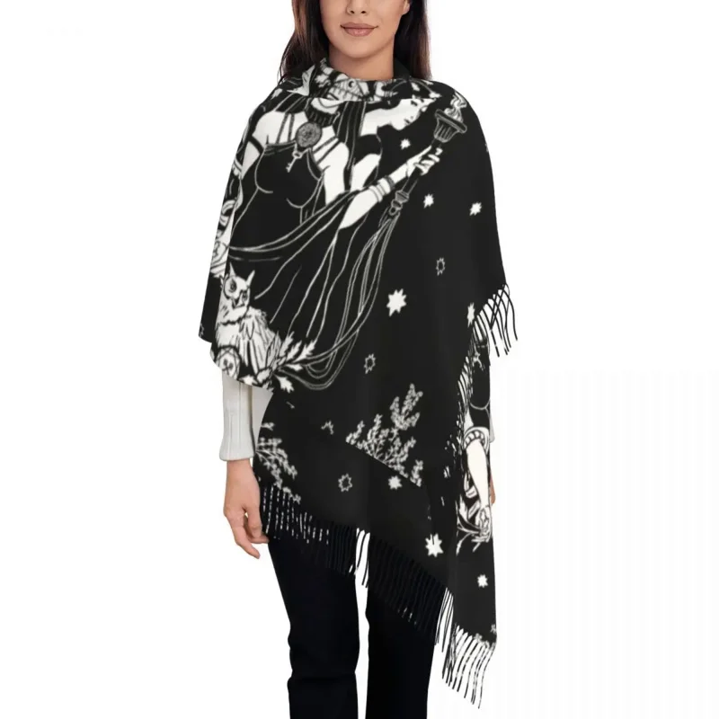 

Hekate Triple Goddess Scarf for Women Luxury Winter Fall Shawl Wraps Goth Occult Halloween Witch Tassel Wraps