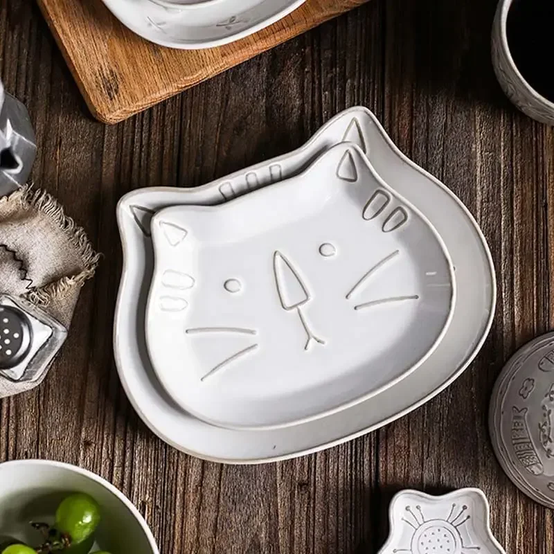 Японская мультяшная Милая керамическая посуда с котом креативная белая