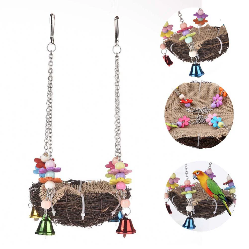 

Bird Parrot Hanging House Parakeet Swing Rattan Hideaway Cage Woven Natural Breeding Bed Toy Hamster Toys Lovebird Warm Winter