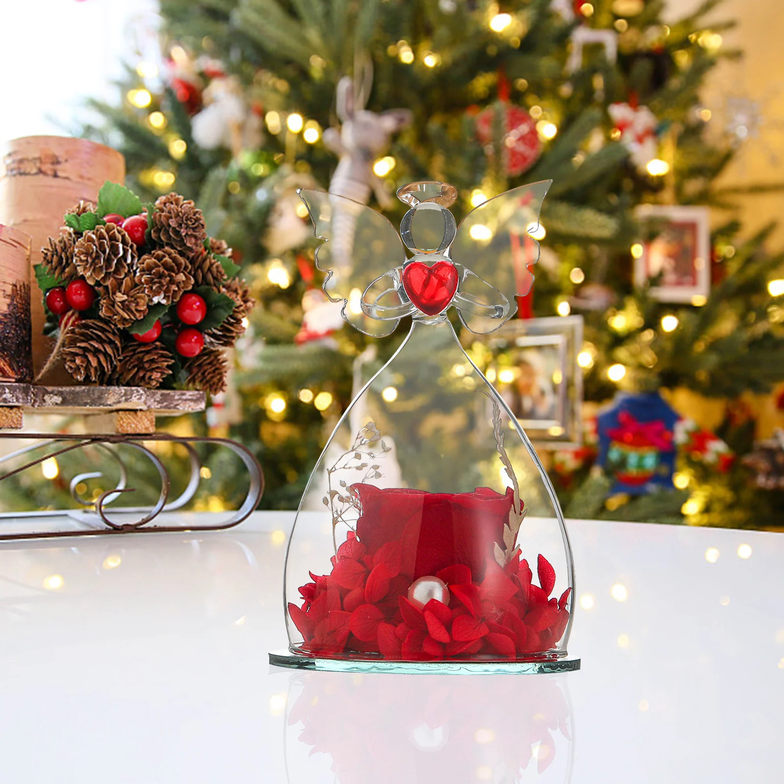 

Настоящая восстановленная Роза ручной работы, восстановленная роза с фигурами ангелов, подарки для женщин на День святого Валентина, роман...