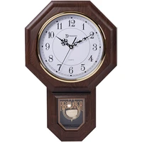 faux wood wall clock traditional schoolhouse pendulum walnut for home and office westminster chime 17 5 x 11 25