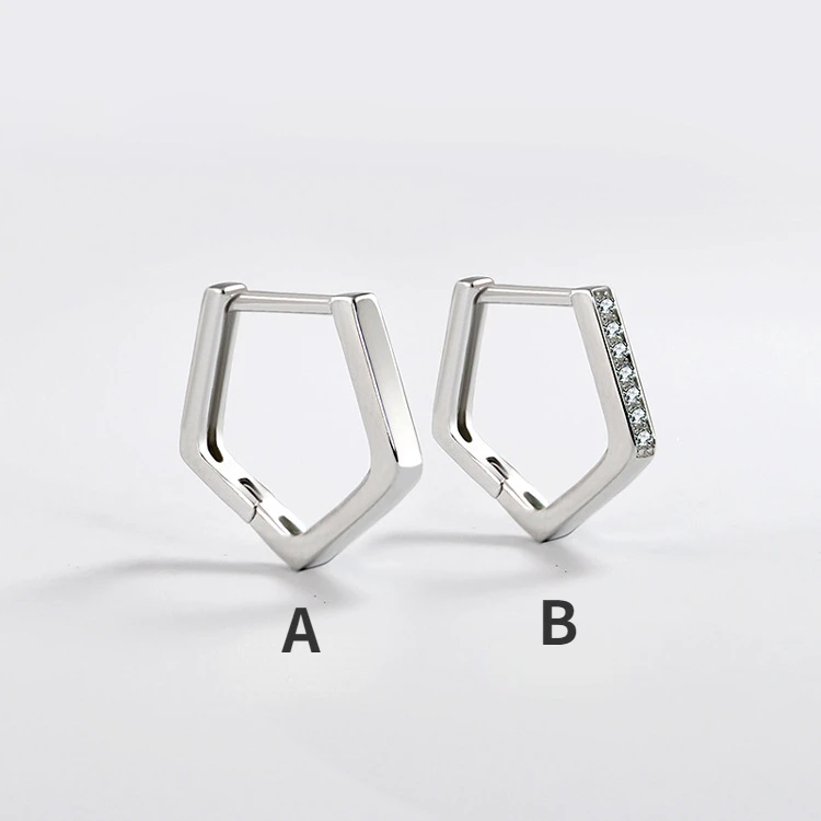 

S925 sterling silver studded diamond earrings with elegant Korean minimalist pentagonal earrings and female geometric earrings