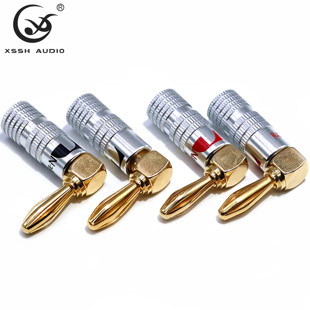 

8pcs or 16pcs XSSH Audio Hi-end Hifi Gold Plated 90 degrees right-angled Small 5mm Male Banana Plug Jack Connector
