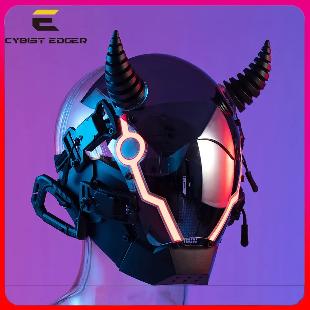 

Cyberpunk Masks Hell OX Ram Series LED Light Festival Toys SCI-FI Helmet Cosplay Mechanical Music Halloween Party Gift for Adult