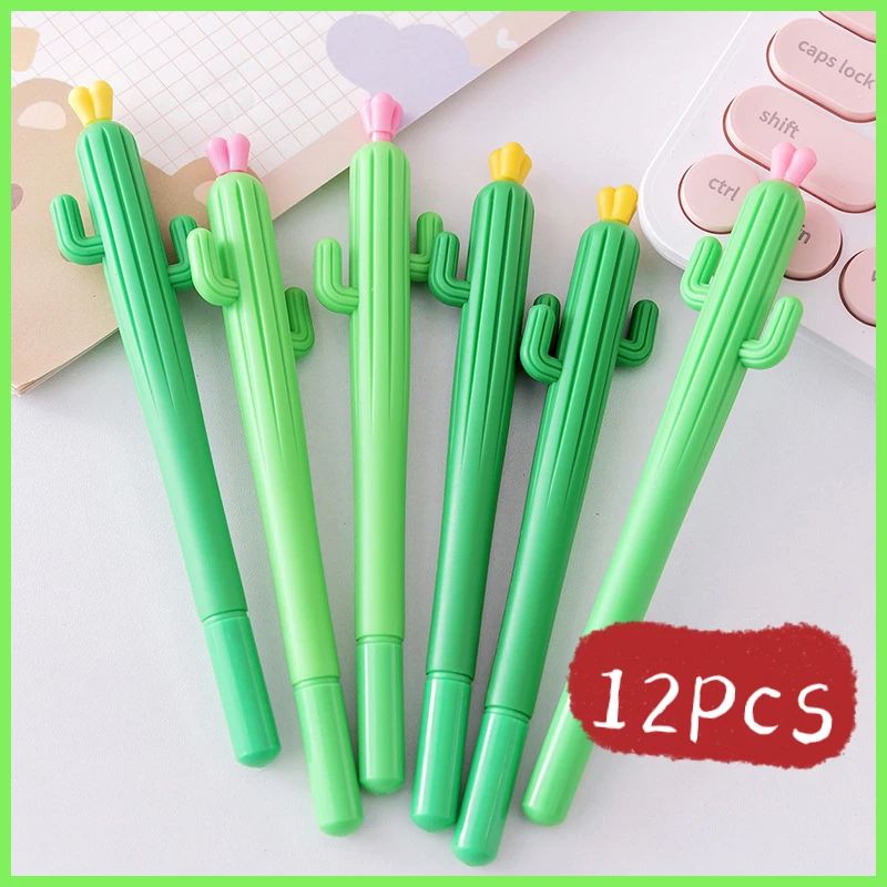 

12Pcs/Lot Creative Soft Cactus Shape Gel Pen 0.5mm Black Ink Neutral Pens Kids School Supplies Office Signature Pen Stationery