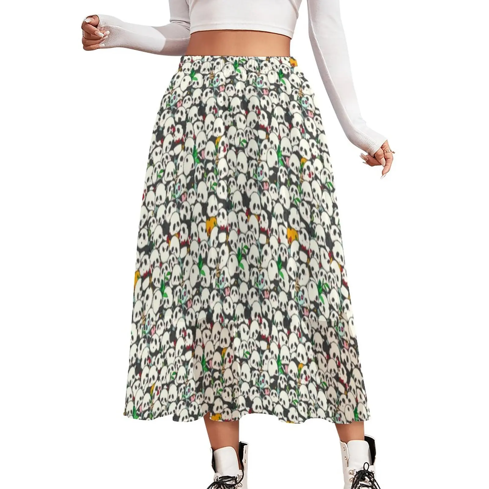 

Cute Panda Skirt Kawaii Animals Print Trendy Boho Skirts Elastic Waist Custom Street Wear A-line Skirt Large Size