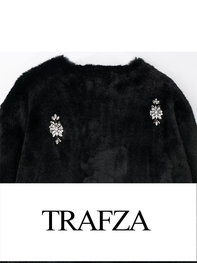TRAFZA 2024 зимнее пальто из искусственного меха для женщин новый модный однотонный