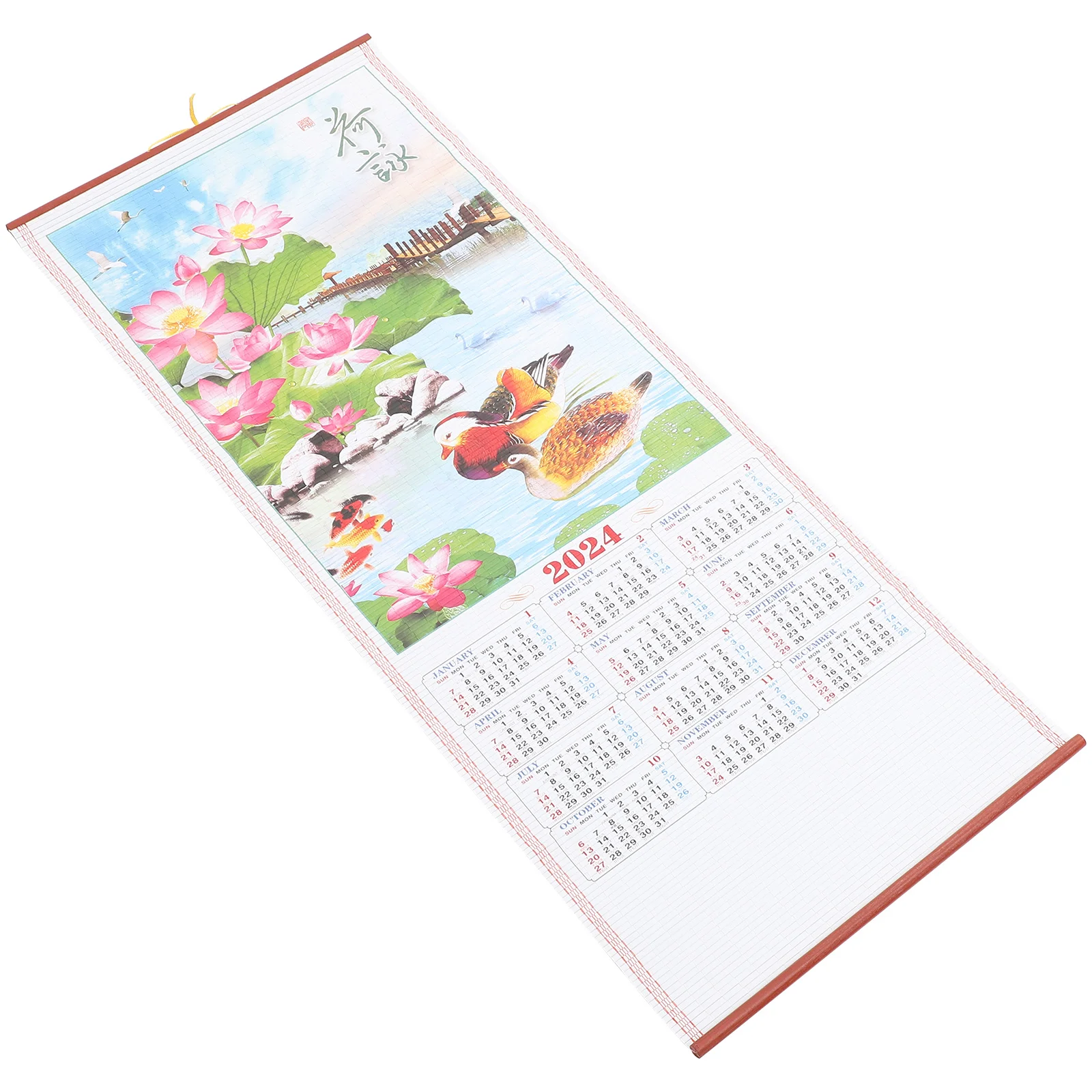 

New Year Calendar Planner Wall Chinese Scroll 2024 Hanging Imitation Rattan Yearly