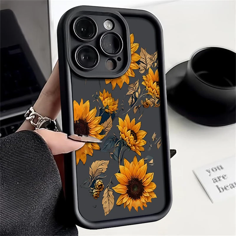 Фото Чехол с принтом подсолнухов для iPhone 16e 16 Pro Max 15 14 Pro 13 12 Pro Max 11, мягкий силиконовый чехол из ТПУ для iPhone 15 16 Plus №1