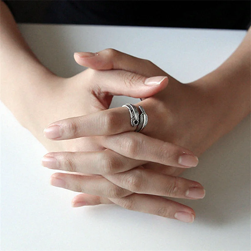 925 посеребренное Винтажное кольцо с перьями для женщин и девушек свадебные
