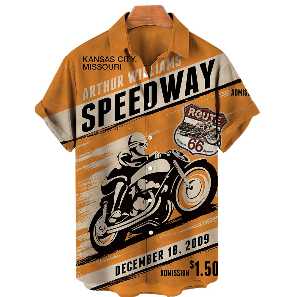 2022 Summer Men's Biker Shirts Retro 3d Printed Hawaiian Beach Shirts Short Sleeves Loose Tops Quick Dry Lightweight Shirts