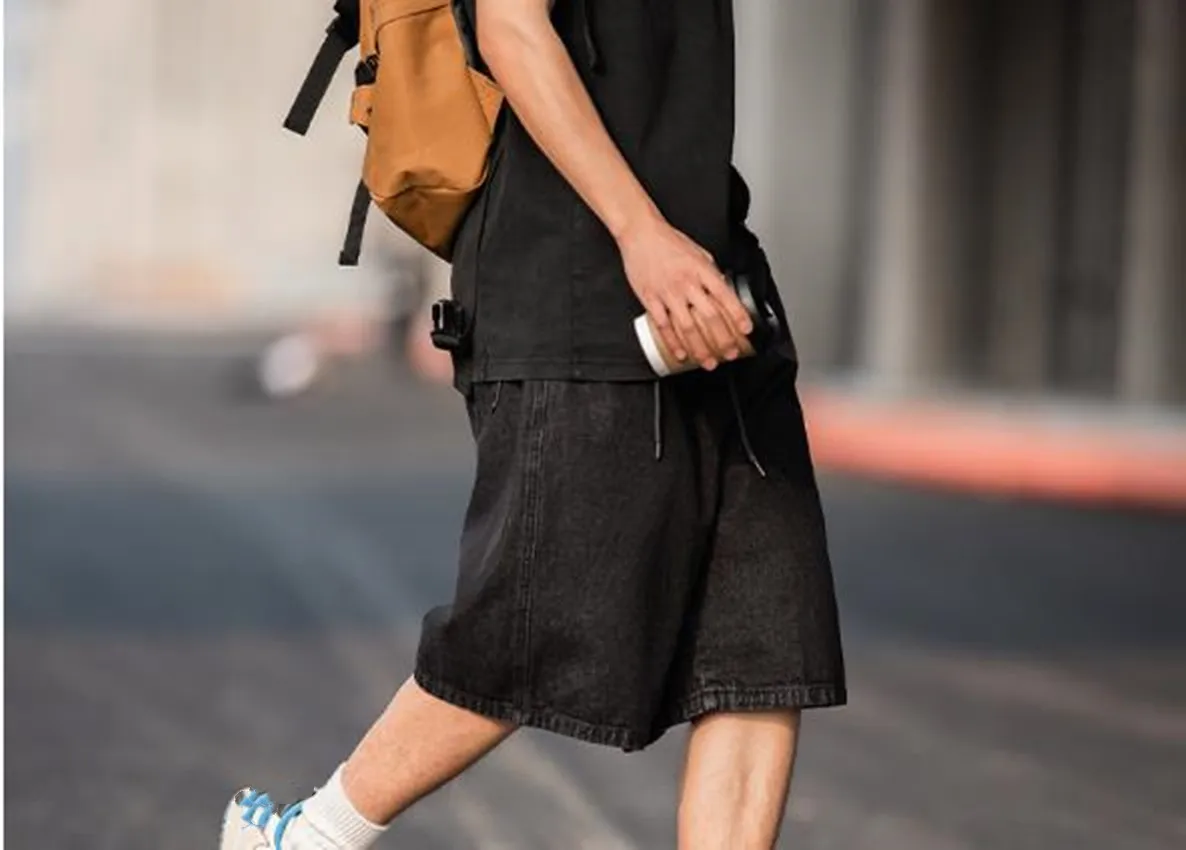 2023 Summer Men's Baggy Denim Shorts Men Oversized Hip Hop Blue Five-point Pants Summer Casual Stretch Loose Shorts