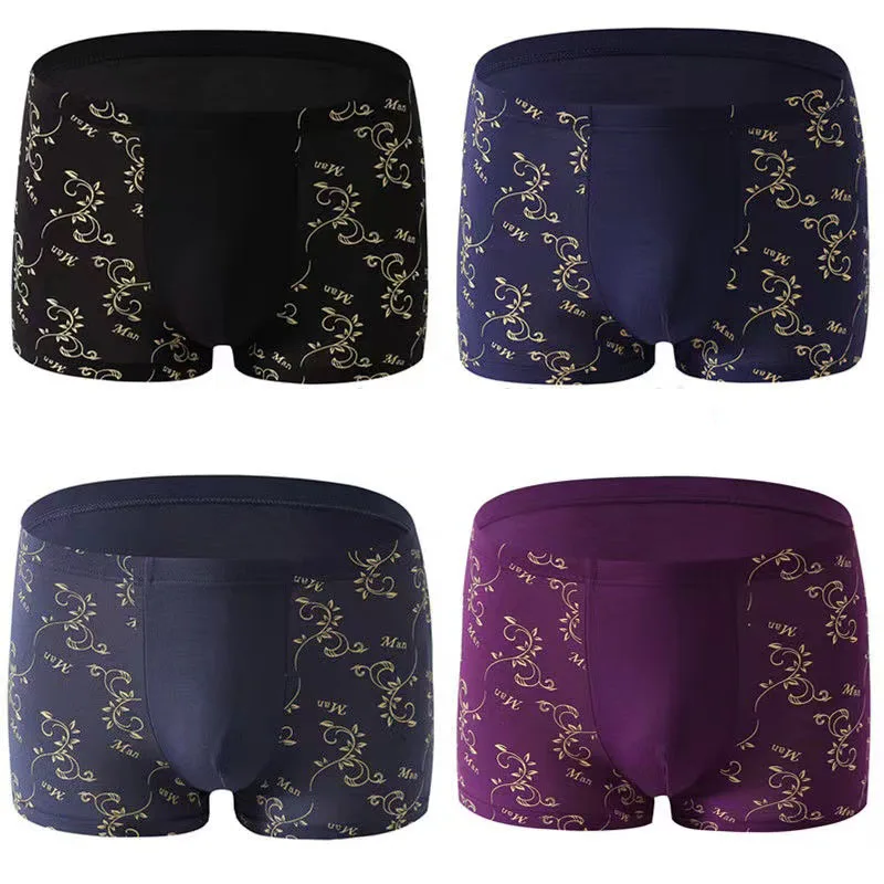 4pcs/lot Cotton Boxer Underwear Men Homme Brand Mens Underpants Male Panties Breathbale Shorts U Convex Pouch Men Printing Boxer