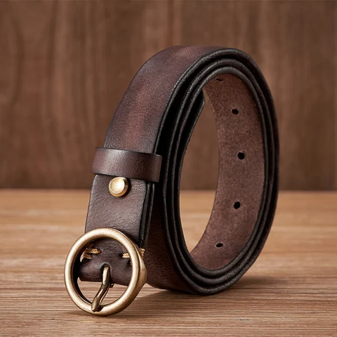 2.5CM Real Genuine Leather Belt Women Luxury Copper Round Buckle Cowskin Female Belt Simple Waist Strap For Jeans Candy Color