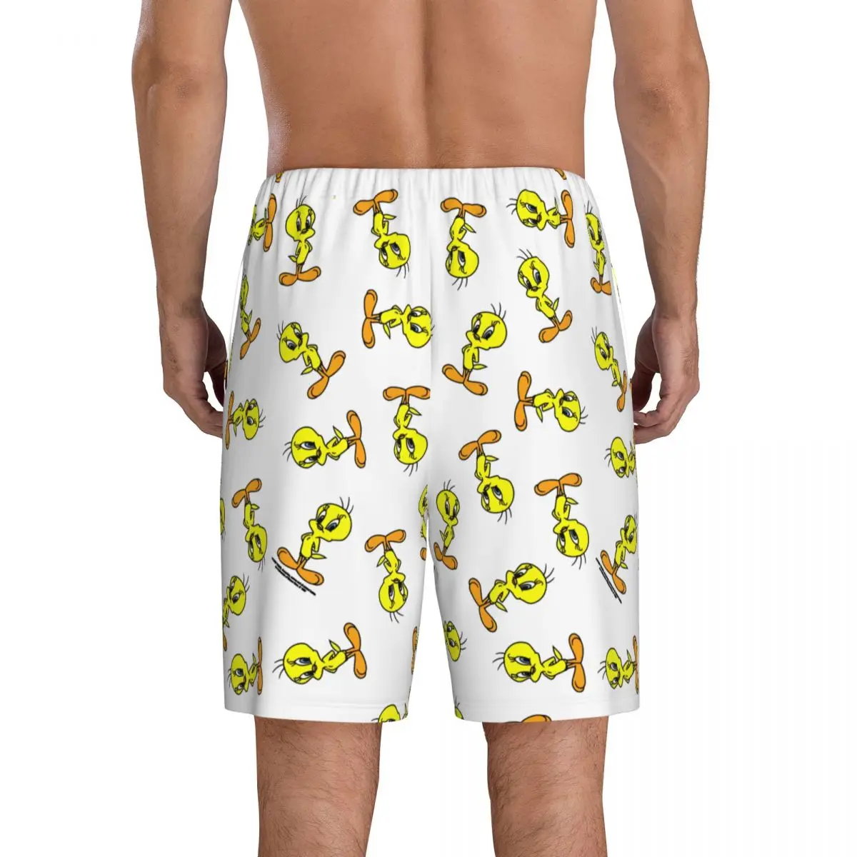 Мужские пижамные шорты с желтыми птицами и мультяшными играми Tweetys принтом на