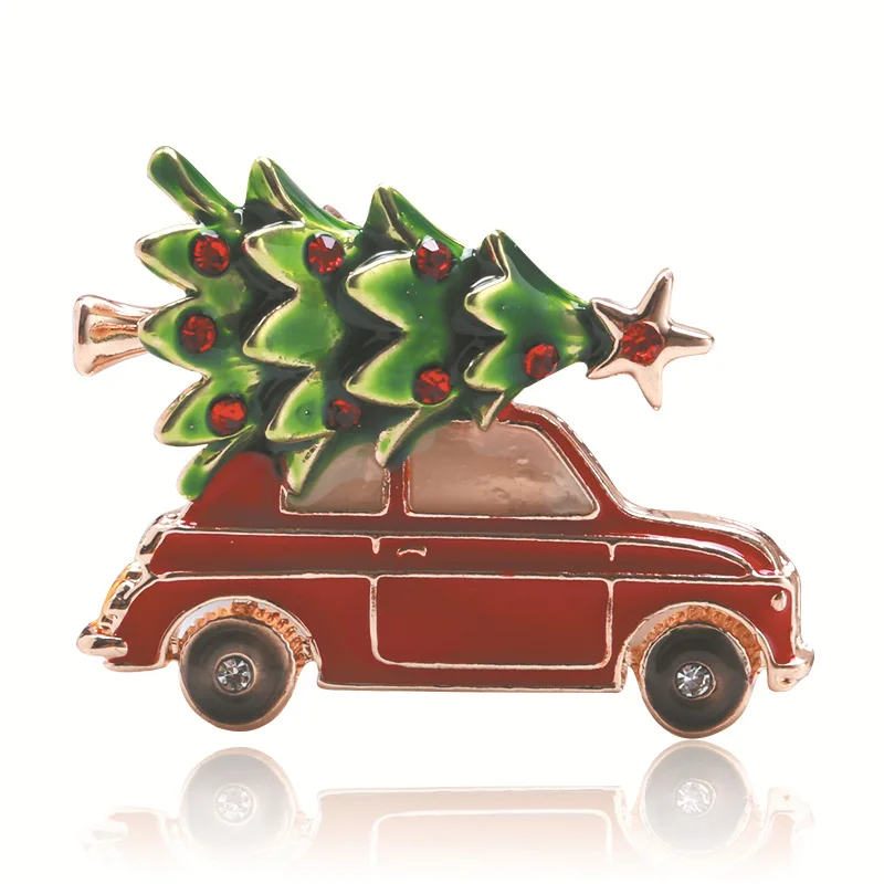

Зеленая эмаль, Рождество, женская, мужская, красная брошь в виде автомобиля с елкой, булавки, офисный новый год, подарок, золотой цвет, ювелир...