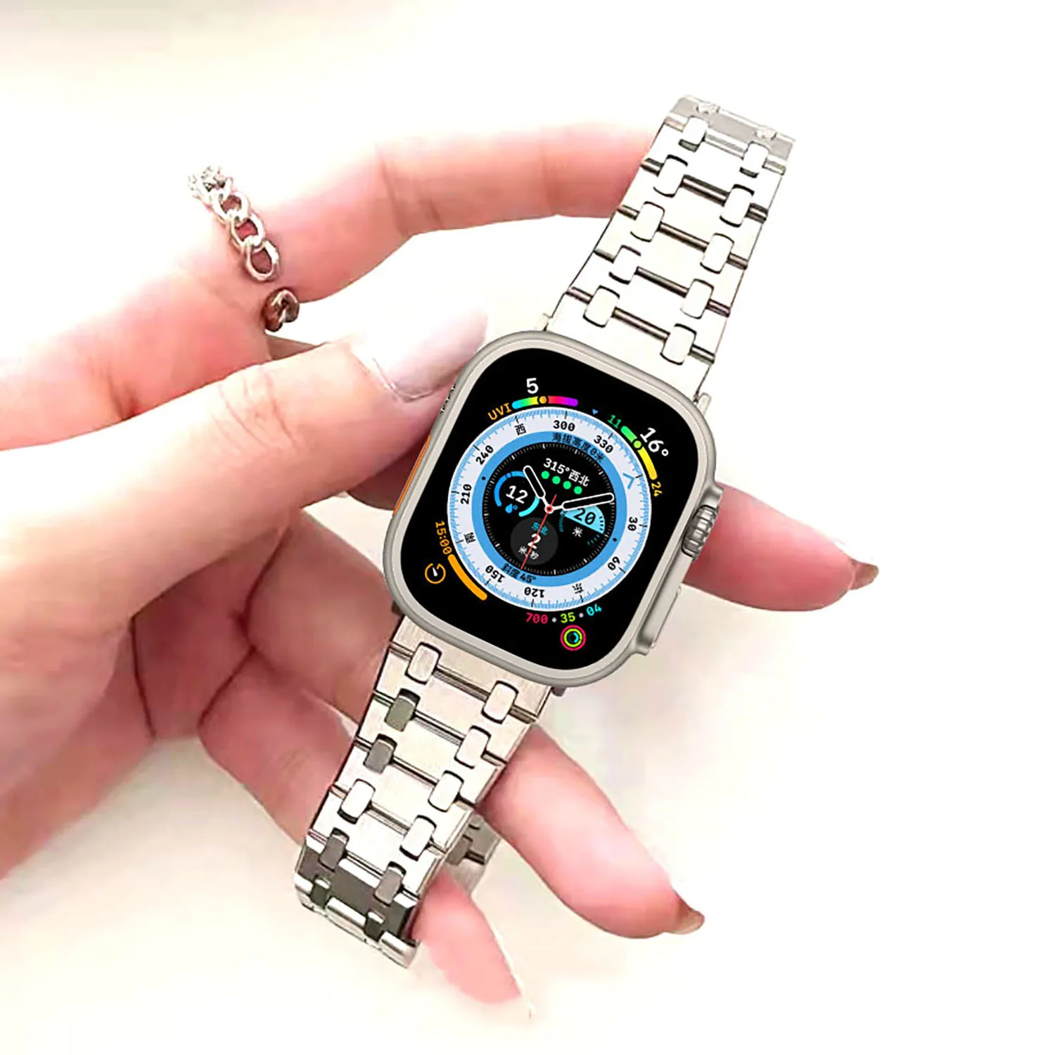 

Ремешок из нержавеющей стали для Apple Watch Ultra, металлический браслет для iWatch Series 8 7 6 SE 5 4 3 2, 49 мм 45 мм 44 мм 42 мм 41 мм 40 мм