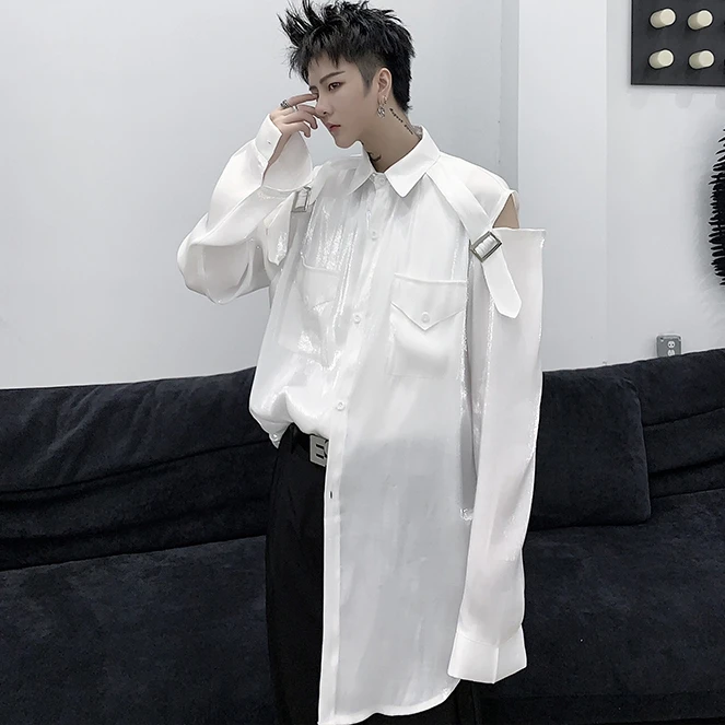 GetSpring женская рубашка 2024 осень с открытыми плечами длинным рукавом Однотонная