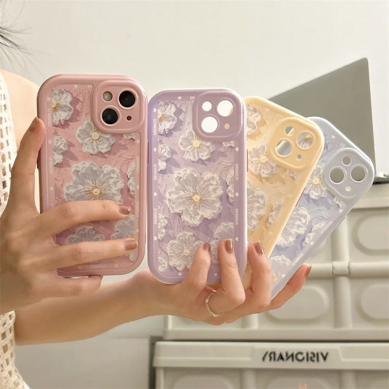

Trend, Cream Shell Oil Painting Peach Blossom Phone Case For iphone 14 13 12 11 Pro Max X XR XSMAX 7 8 Plus SE TPU Case Cover