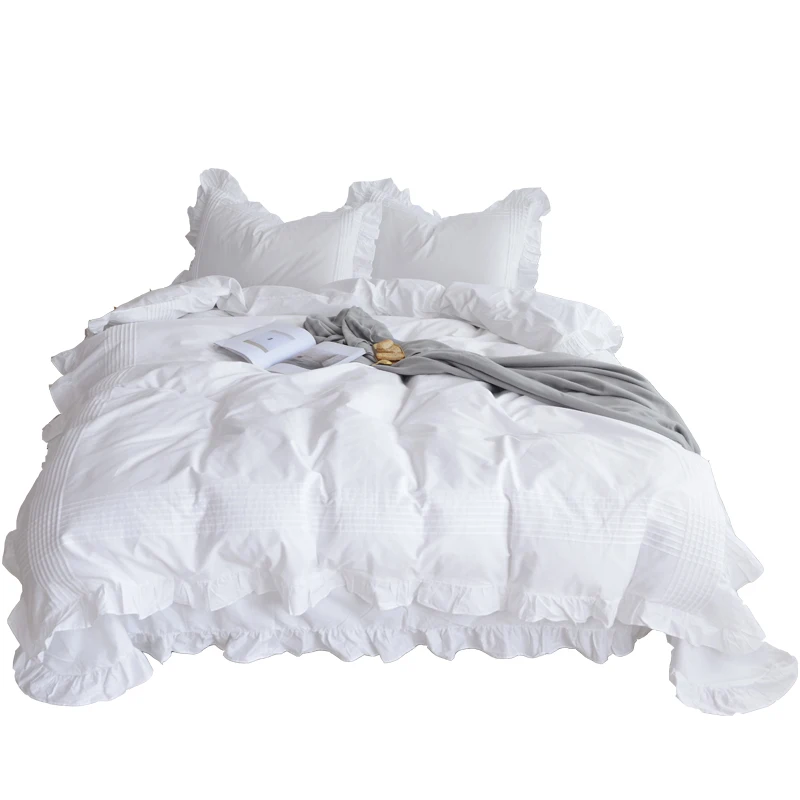 

Cilected 1PC Solid White Duvet Cover Thickened 100% Cotton Bedding Cover Ruffle Quilt Cover For Adults (No Pillowcases Sheet)